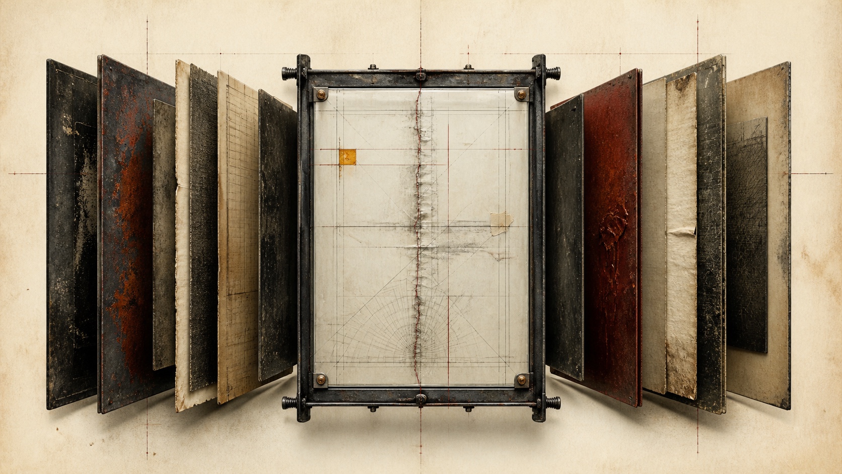 Layered opaque records open into one transparent, checkable offering whose corrections remain visible.
