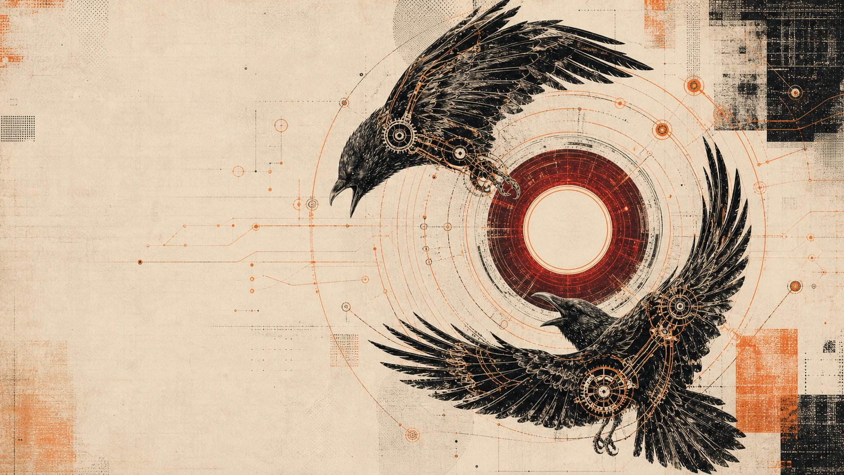 Hugin and Munin, engraved ravens representing action and memory.
