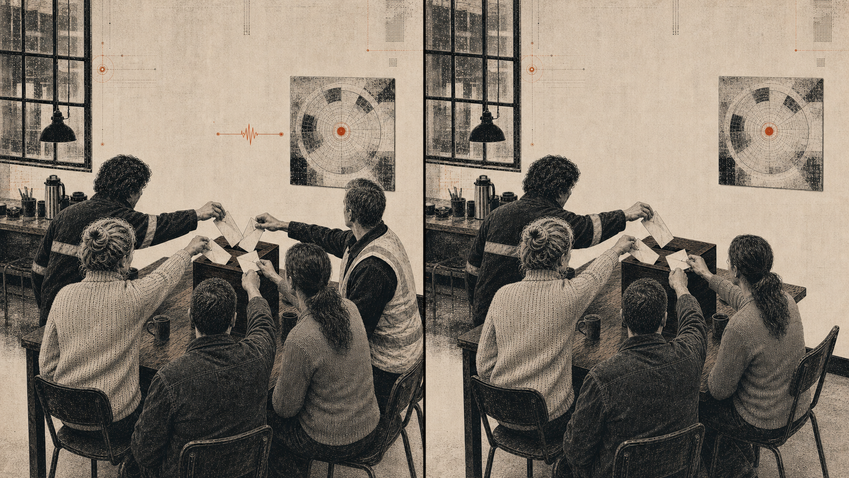 Five colleagues produce one protected group result; with only four colleagues, the result remains closed.